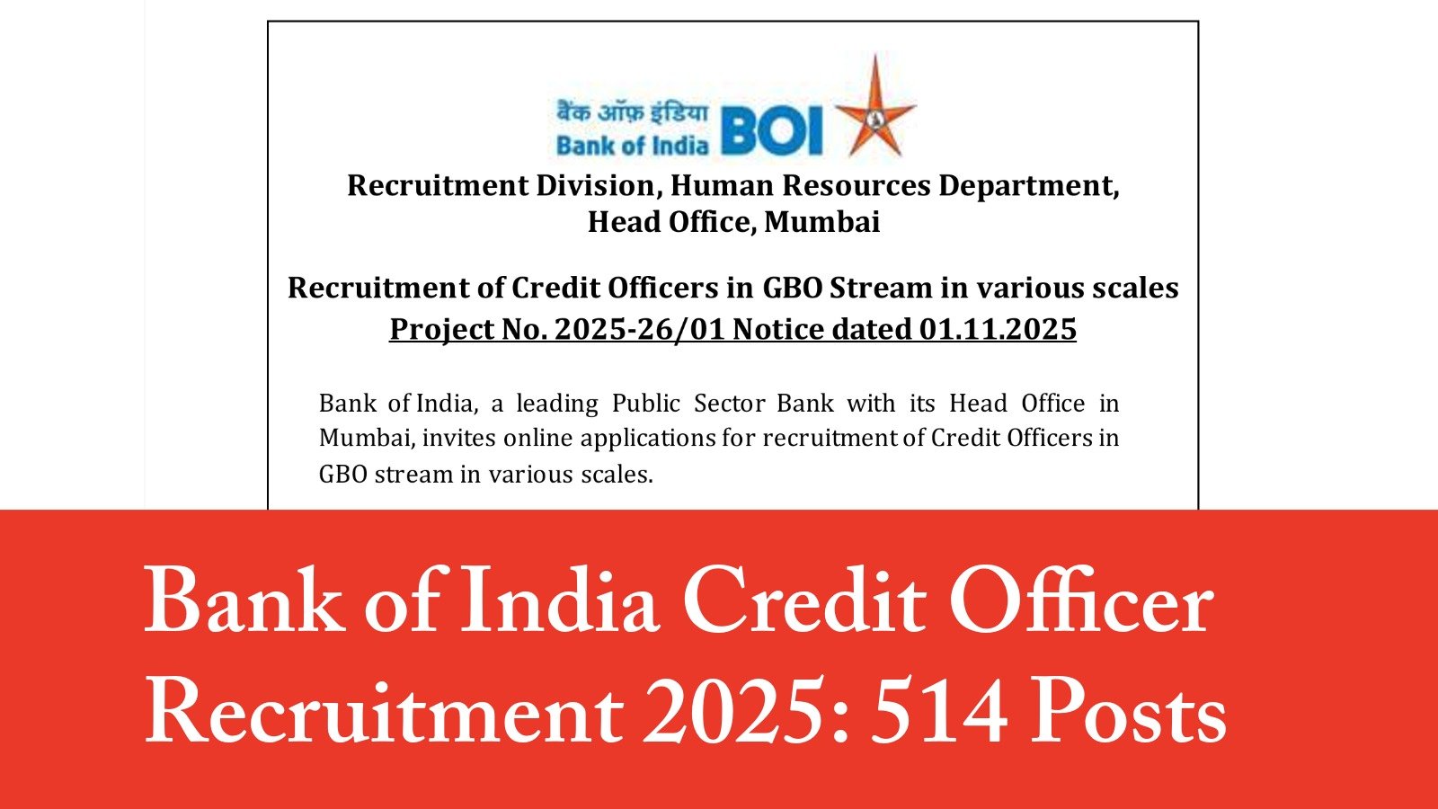 Bank of India Credit Officer Recruitment 2025