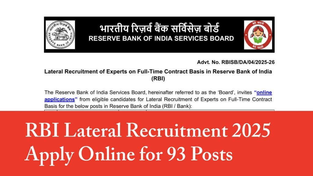 RBI Lateral Recruitment 2025-26 - Apply Online for 93 Experts Posts